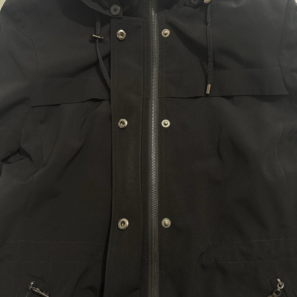 London Fog Women's Black Raincoat Hooded Trench Jacket Zip Snap Front M NWOT - Picture 6 of 11